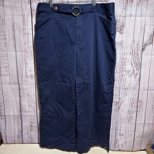 Lauren Ralph Lauren Women Navy Dress Pants Gold Belt front circle Size 16